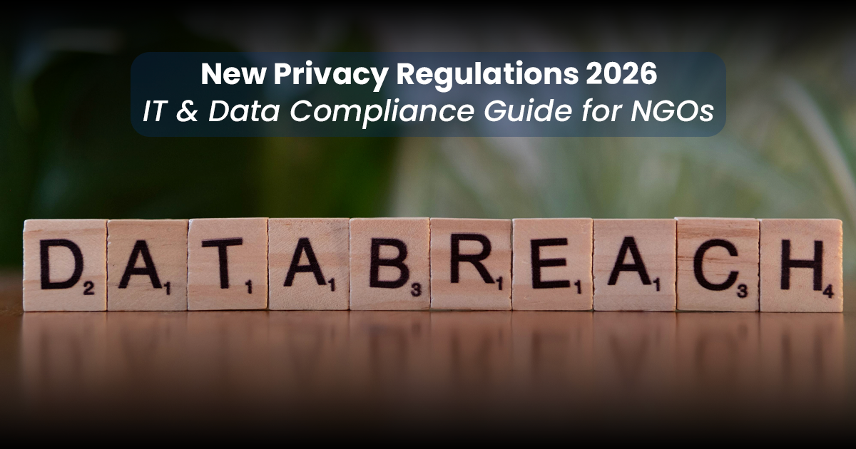 Brisbane NGO staff reviewing data compliance checklist on laptop in office